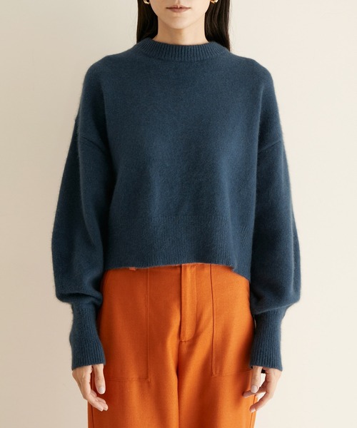 SALON adam et rope'（サロン アダム エ ロペ）の「チャイニーズラクーンウールクロップドニットプルオーバー（ニット/セーター・レディース・ライトグレー/ブラック/ブルー・FREE）」の8枚目の写真