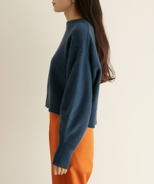 SALON adam et rope'（サロン アダム エ ロペ）の「チャイニーズラクーンウールクロップドニットプルオーバー（ニット/セーター・レディース・ライトグレー/ブラック/ブルー・FREE）」の5枚目の写真