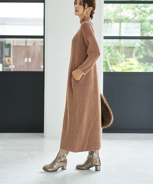 ストライプ編みスタンドネックワンピース（ワンピース）｜STYLE DELI