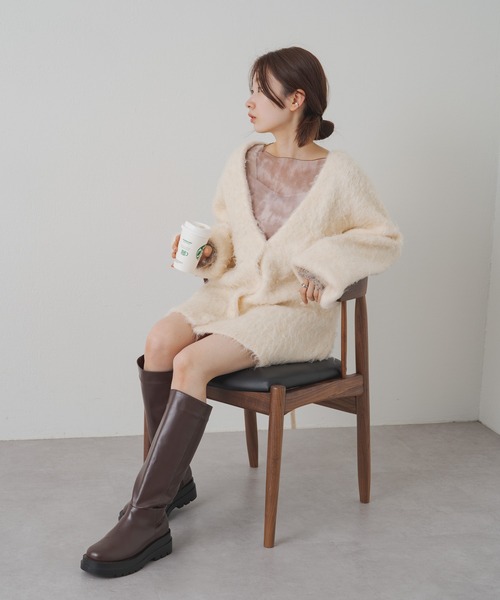 Kastane(カスタネ)の「【サイズ展開あり】ウール混シャギーカーディガン(カーディガン/ボレロ・レディース・イエロー/アイボリー/サックスブルー・M/L)」の18枚目の写真