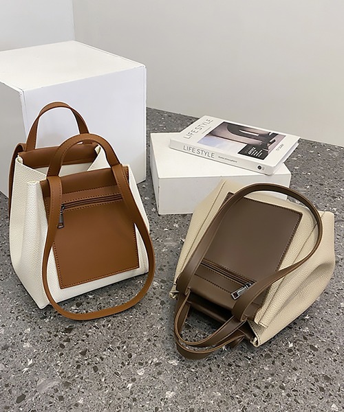 MAISON BREEZE(メゾンブリーズ)の「【MAISON BREEZE】バイカラーフロントポケット2WAYショルダーバッグ KNF(ショルダーバッグ・レディース・ホワイト/ベージュ・FREE)」の8枚目の写真