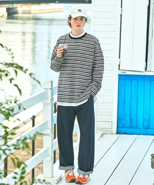 EMMA CLOTHES(エマクローズ)の「オーバーサイズ マルチボーダーニットライク ロングスリーブTシャツ EMMA CLOTHES 2023(Tシャツ/カットソー・メンズ・ブラック/ブルー/グレー・L/M)」の7枚目の写真