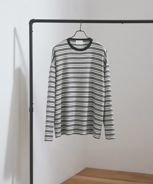 EMMA CLOTHES(エマクローズ)の「オーバーサイズ マルチボーダーニットライク ロングスリーブTシャツ EMMA CLOTHES 2023(Tシャツ/カットソー・メンズ・ブラック/ブルー/グレー・L/M)」の12枚目の写真