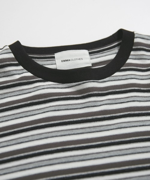 EMMA CLOTHES(エマクローズ)の「オーバーサイズ マルチボーダーニットライク ロングスリーブTシャツ EMMA CLOTHES 2023(Tシャツ/カットソー・メンズ・ブラック/ブルー/グレー・L/M)」の14枚目の写真