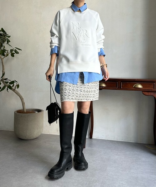 DouDou(ドゥドゥ)の「【WEB限定】エンボスロゴダンボール(スウェット・レディース・ブラック/スカイブルー/オフホワイト・FREE)」の4枚目の写真