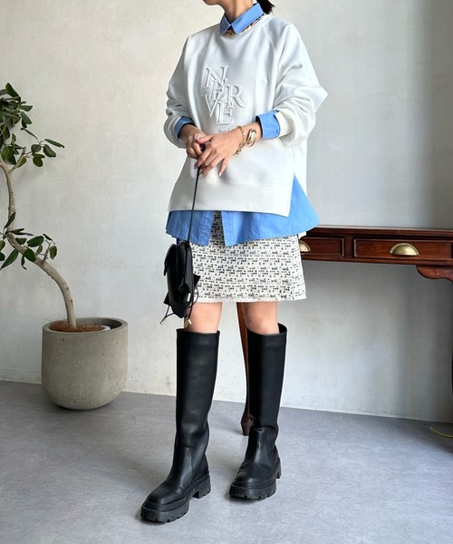 DouDou(ドゥドゥ)の「【WEB限定】エンボスロゴダンボール(スウェット・レディース・ブラック/スカイブルー/オフホワイト・FREE)」の5枚目の写真