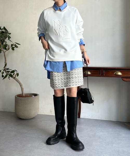 DouDou(ドゥドゥ)の「【WEB限定】エンボスロゴダンボール(スウェット・レディース・ブラック/スカイブルー/オフホワイト・FREE)」の7枚目の写真