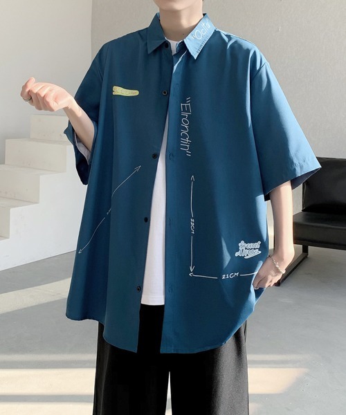 FVLMEN（フルメン）の「【FVLMEN】logoprint halfsleeve shirt/ロゴプリント ハーフスリーブ シャツ（シャツ/ブラウス・メンズ・ブラック/ブルー/ホワイト・MEDIUM/LARGE/X-LARGE）」の7枚目の写真