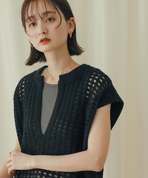 SENSE OF PLACE by URBAN RESEARCH（センスオブプレイスバイアーバンリサーチ）の「ホールメッシュキーネックニットベスト（ベスト・レディース・アイボリー/オレンジ/ブラック・ONE）」の6枚目の写真