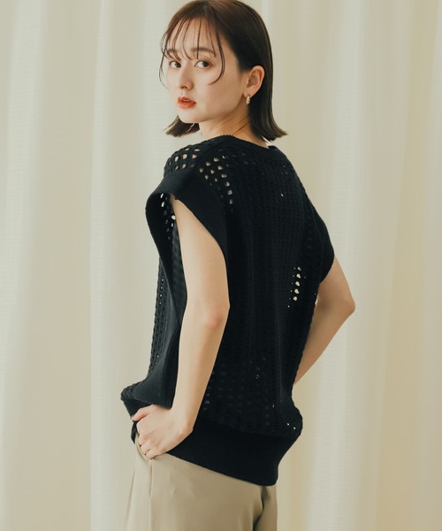 SENSE OF PLACE by URBAN RESEARCH（センスオブプレイスバイアーバンリサーチ）の「ホールメッシュキーネックニットベスト（ベスト・レディース・アイボリー/オレンジ/ブラック・ONE）」の7枚目の写真