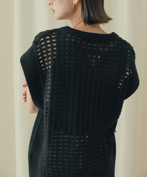 SENSE OF PLACE by URBAN RESEARCH（センスオブプレイスバイアーバンリサーチ）の「ホールメッシュキーネックニットベスト（ベスト・レディース・アイボリー/オレンジ/ブラック・ONE）」の8枚目の写真