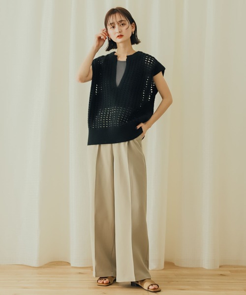 SENSE OF PLACE by URBAN RESEARCH（センスオブプレイスバイアーバンリサーチ）の「ホールメッシュキーネックニットベスト（ベスト・レディース・アイボリー/オレンジ/ブラック・ONE）」の9枚目の写真