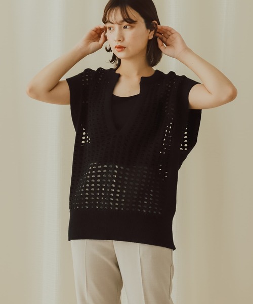 SENSE OF PLACE by URBAN RESEARCH（センスオブプレイスバイアーバンリサーチ）の「ホールメッシュキーネックニットベスト（ベスト・レディース・アイボリー/オレンジ/ブラック・ONE）」の10枚目の写真