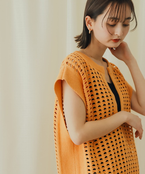 SENSE OF PLACE by URBAN RESEARCH（センスオブプレイスバイアーバンリサーチ）の「ホールメッシュキーネックニットベスト（ベスト・レディース・アイボリー/オレンジ/ブラック・ONE）」の17枚目の写真