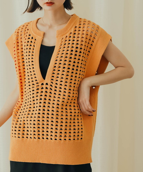 SENSE OF PLACE by URBAN RESEARCH（センスオブプレイスバイアーバンリサーチ）の「ホールメッシュキーネックニットベスト（ベスト・レディース・アイボリー/オレンジ/ブラック・ONE）」の18枚目の写真