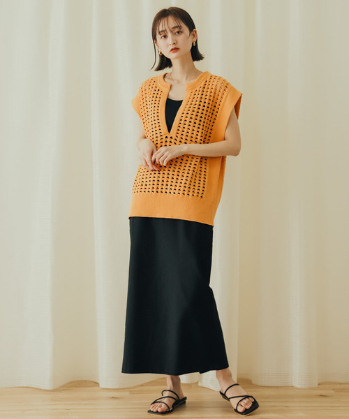 SENSE OF PLACE by URBAN RESEARCH（センスオブプレイスバイアーバンリサーチ）の「ホールメッシュキーネックニットベスト（ベスト・レディース・アイボリー/オレンジ/ブラック・ONE）」の20枚目の写真