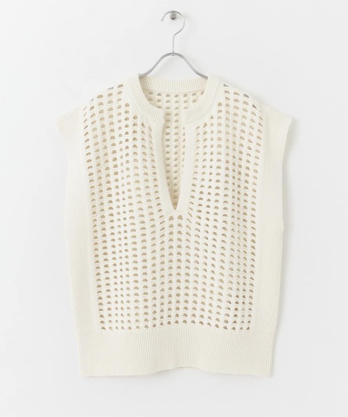 セール】ホールメッシュキーネックニットベスト（ベスト