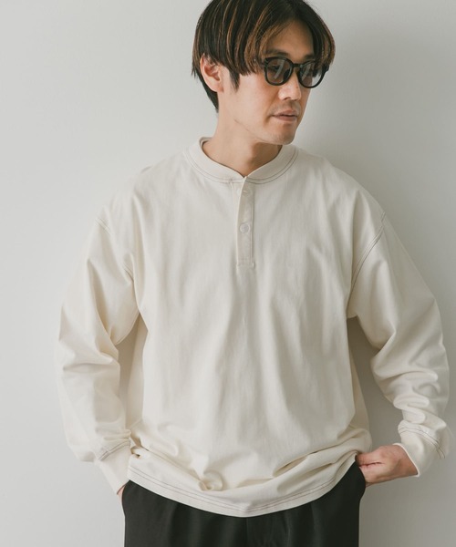 URBAN RESEARCH DOORS（アーバンリサーチドアーズ）の「配色stヘンリーネックロングスリーブTシャツ（Tシャツ/カットソー・メンズ・モカ/オフホワイト/ブルー・MEDIUM/LARGE）」の2枚目の写真