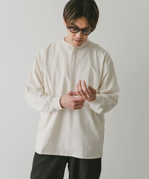 URBAN RESEARCH DOORS（アーバンリサーチドアーズ）の「配色stヘンリーネックロングスリーブTシャツ（Tシャツ/カットソー・メンズ・モカ/オフホワイト/ブルー・MEDIUM/LARGE）」の4枚目の写真