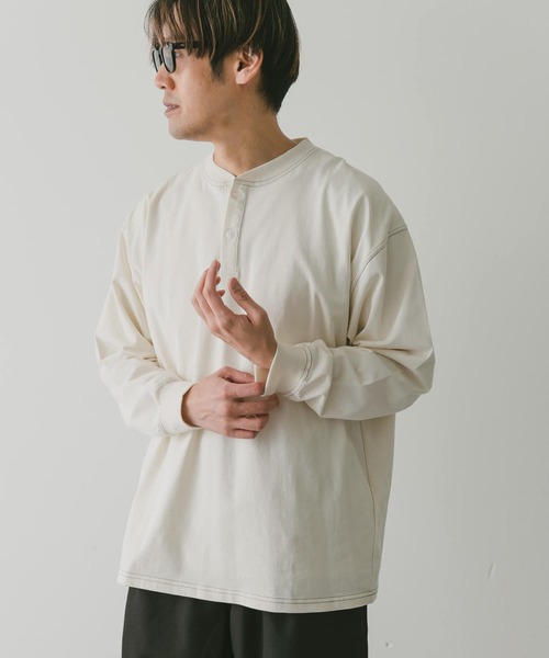 URBAN RESEARCH DOORS（アーバンリサーチドアーズ）の「配色stヘンリーネックロングスリーブTシャツ（Tシャツ/カットソー・メンズ・モカ/オフホワイト/ブルー・MEDIUM/LARGE）」の5枚目の写真