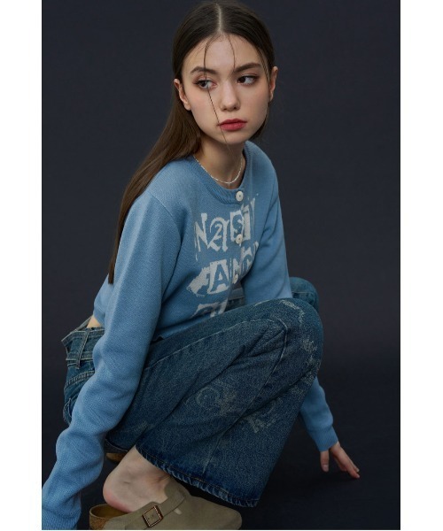 FANCY CLUB（ファンシークラブ）の「A'GEM/9 × .kom『 FANCY CLUB/ファンシークラブ』 FANCY STAMP CROP CARDIGAN/スタンプクロップカーディガン（カーディガン/ボレロ・レディース・ブラック/ブルー・FREE）」の10枚目の写真