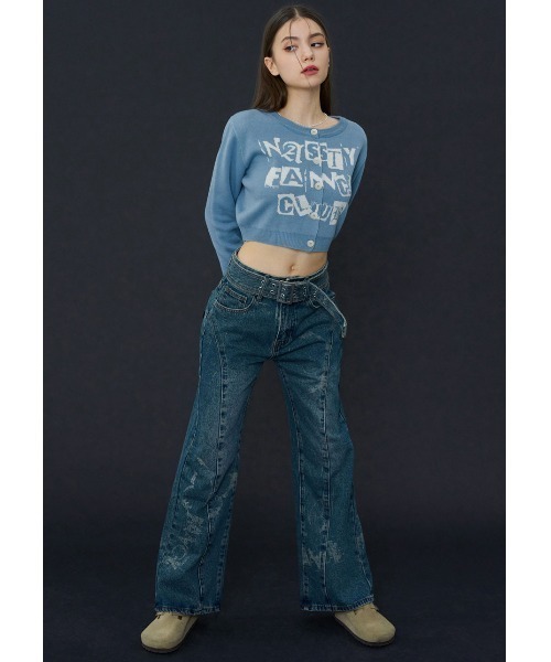 FANCY CLUB（ファンシークラブ）の「A'GEM/9 × .kom『 FANCY CLUB/ファンシークラブ』 FANCY STAMP CROP CARDIGAN/スタンプクロップカーディガン（カーディガン/ボレロ・レディース・ブラック/ブルー・FREE）」の5枚目の写真