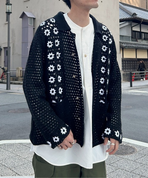 CPCM（シーピーシーエム）の「襟付きクロシェカーディガン（カーディガン/ボレロ・メンズ・ブラック/アイボリー・FREE）」の6枚目の写真