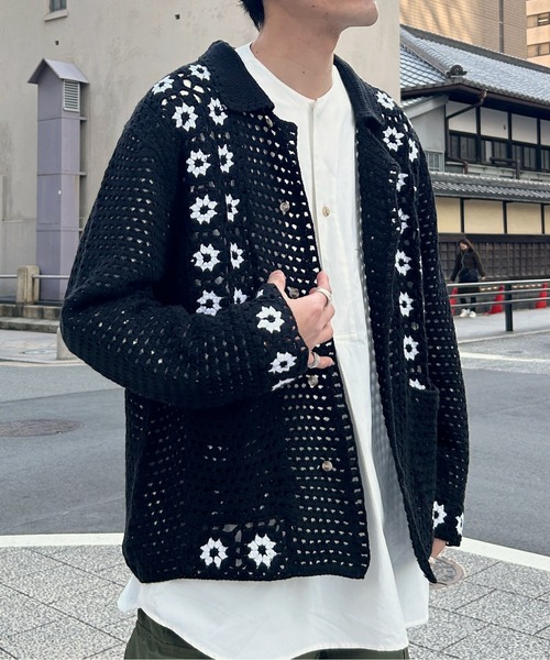 CPCM（シーピーシーエム）の「襟付きクロシェカーディガン（カーディガン/ボレロ・メンズ・ブラック/アイボリー・FREE）」の7枚目の写真