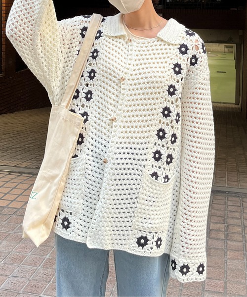 CPCM（シーピーシーエム）の「襟付きクロシェカーディガン（カーディガン/ボレロ・メンズ・ブラック/アイボリー・FREE）」の12枚目の写真