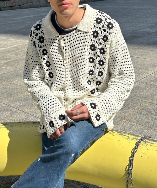 CPCM（シーピーシーエム）の「襟付きクロシェカーディガン（カーディガン/ボレロ・メンズ・ブラック/アイボリー・FREE）」の19枚目の写真