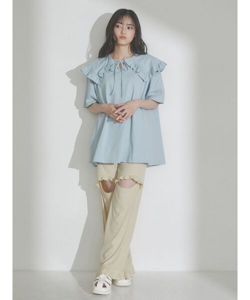 merry jenny(メリージェニー)の「フリルカットアウトリブパンツ(その他パンツ・レディース・ベージュ/グレー/ピンク・FREE)」の5枚目の写真