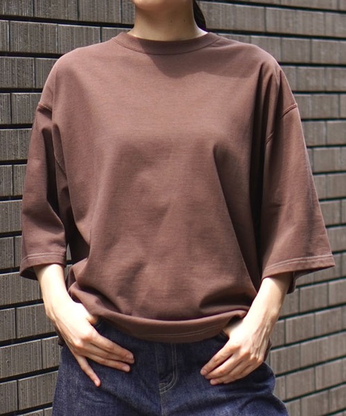 BROOKLYN OVERALL(ブルックリンオーバーオール)の「ヘムタックTシャツ(Tシャツ/カットソー・レディース・オフホワイト/ベージュ/アッシュグレー/ブラウン・FREE)」の3枚目の写真