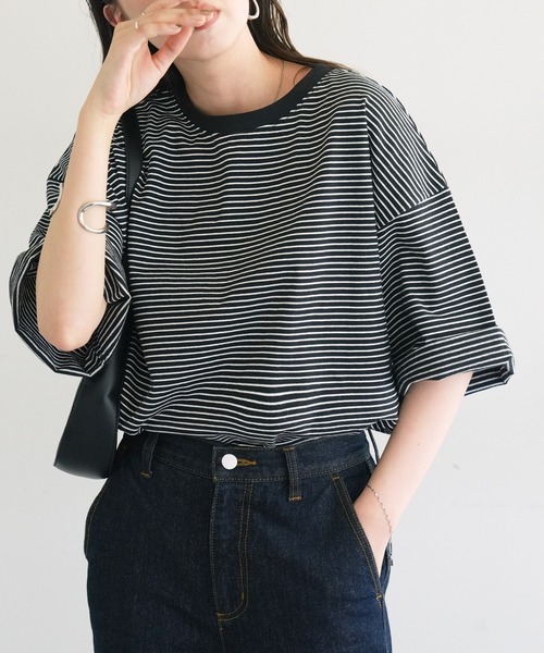 DISCOAT(ディスコート)の「【WEB限定】ボーダービッグ半袖Tシャツ(Tシャツ/カットソー・レディース・ブラック/ベージュ/ピンク/アイボリー/ライトベージュ/ブラック系その他・MEDIUM)」の14枚目の写真