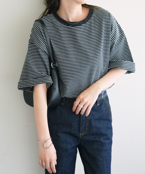 DISCOAT(ディスコート)の「【WEB限定】ボーダービッグ半袖Tシャツ(Tシャツ/カットソー・レディース・ブラック/ベージュ/ピンク/アイボリー/ライトベージュ/ブラック系その他・MEDIUM)」の8枚目の写真