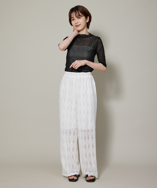 Jayro（ジャイロ）の「シアーリブ５分袖トップス（Tシャツ/カットソー・レディース・オフホワイト/ブラック/ピンク/オレンジ・FREE）」の21枚目の写真