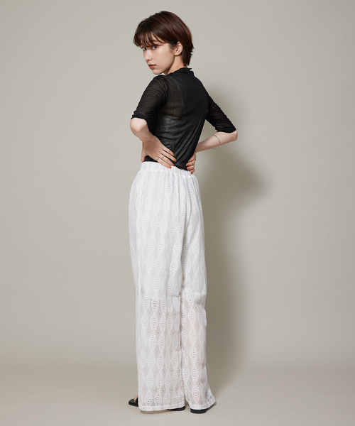 Jayro（ジャイロ）の「シアーリブ５分袖トップス（Tシャツ/カットソー・レディース・オフホワイト/ブラック/ピンク/オレンジ・FREE）」の18枚目の写真