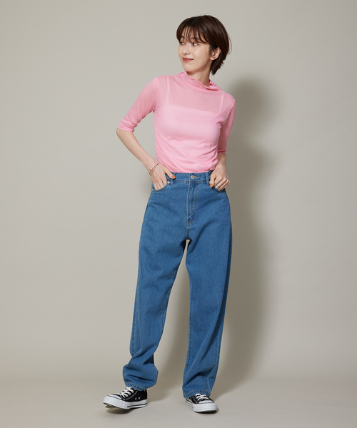 Jayro（ジャイロ）の「シアーリブ５分袖トップス（Tシャツ/カットソー・レディース・オフホワイト/ブラック/ピンク/オレンジ・FREE）」の15枚目の写真