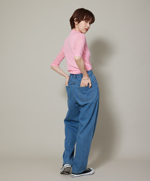 Jayro（ジャイロ）の「シアーリブ５分袖トップス（Tシャツ/カットソー・レディース・オフホワイト/ブラック/ピンク/オレンジ・FREE）」の12枚目の写真