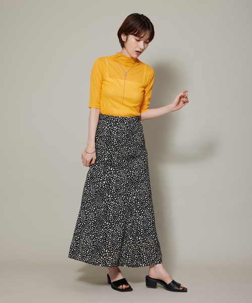 Jayro（ジャイロ）の「シアーリブ５分袖トップス（Tシャツ/カットソー・レディース・オフホワイト/ブラック/ピンク/オレンジ・FREE）」の19枚目の写真