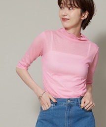 シアーリブ５分袖トップス