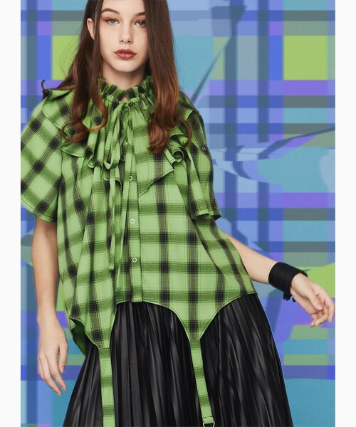 PUBLUX(パブリュクス)の「SeeSew/シーソー GARTER BLOUSE/ガーターフリルブラウス(シャツ/ブラウス・レディース・ブルー/グリーン・フリ-)」の13枚目の写真