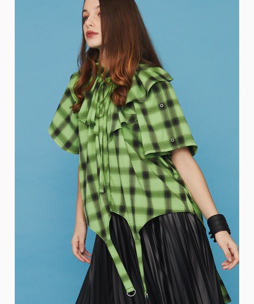 PUBLUX(パブリュクス)の「SeeSew/シーソー GARTER BLOUSE/ガーターフリルブラウス(シャツ/ブラウス・レディース・ブルー/グリーン・フリ-)」の16枚目の写真