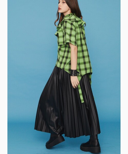 PUBLUX(パブリュクス)の「SeeSew/シーソー GARTER BLOUSE/ガーターフリルブラウス(シャツ/ブラウス・レディース・ブルー/グリーン・フリ-)」の9枚目の写真