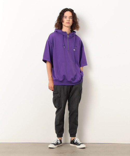 Purple&Yellow（パープルアンドイエロー）の「ＴＣ裏毛 ハーフジップ ５分袖パーカ（パーカー・メンズ・カーキ/パープル/オートミール/ブラック系その他・SMALL/MEDIUM/LARGE/X-LARGE）」の22枚目の写真