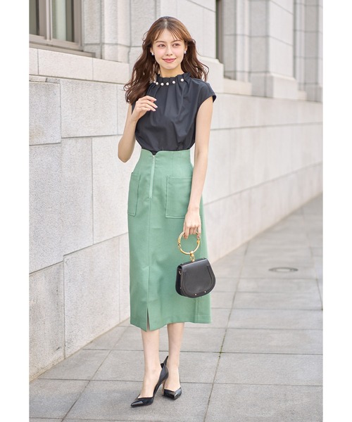 tocco closet(トッコ クローゼット)の「ポケット付きフロントファスナーストレッチオックスタイトスカート(スカート・レディース・ライトグレー/レッド/グリーン・M)」の7枚目の写真