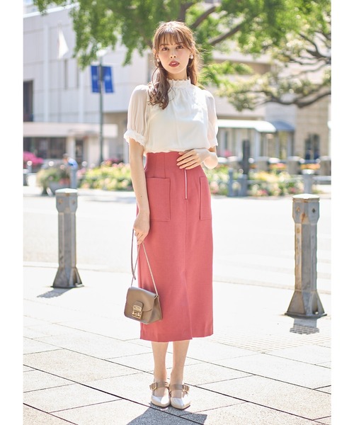 tocco closet(トッコ クローゼット)の「ポケット付きフロントファスナーストレッチオックスタイトスカート(スカート・レディース・ライトグレー/レッド/グリーン・M)」の11枚目の写真