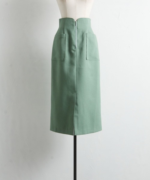tocco closet(トッコ クローゼット)の「ポケット付きフロントファスナーストレッチオックスタイトスカート(スカート・レディース・ライトグレー/レッド/グリーン・M)」の12枚目の写真