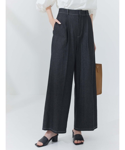 CEDNIE（セドニー）の「配色ステッチワイドデニムパンツ（その他パンツ・レディース・ブラック/ネイビー・S/M）」の2枚目の写真