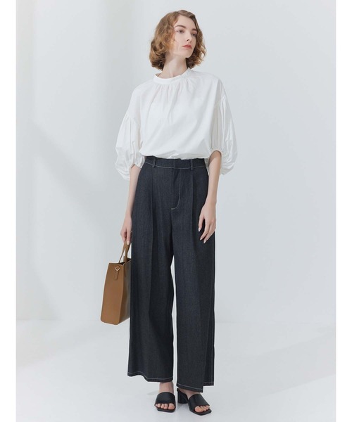 CEDNIE（セドニー）の「配色ステッチワイドデニムパンツ（その他パンツ・レディース・ブラック/ネイビー・S/M）」の4枚目の写真