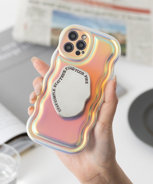 emonique（エモニーク）の「ブラケットホルダー付き うねうね メタリック/クリア iPhoneケース カバー 11/12/12pro/13/14/14pro/15/15pro（スマホケース/カバー・レディース・シルバー/ブラック/パープル/ゴールド/シルバー系その他・B/D/E/F/G/H/L/K）」の4枚目の写真